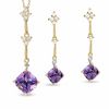 Thumbnail Image 0 of Cushion-Cut Amethyst and White Topaz Kite-Shaped Pendant and Earring Set in 10K Gold with Diamond Accents