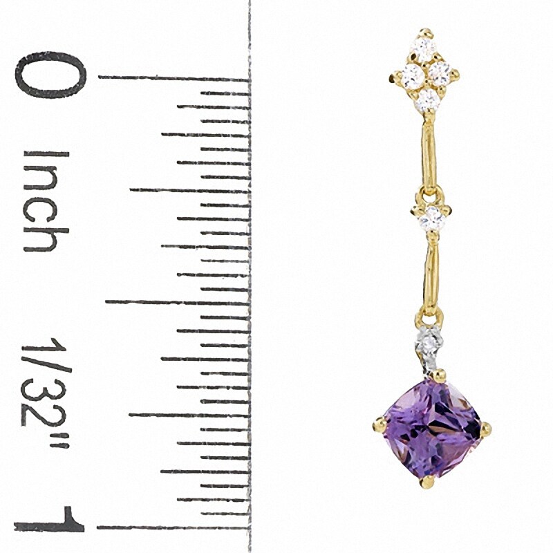 Cushion-Cut Amethyst and White Topaz Kite-Shaped Pendant and Earring Set in 10K Gold with Diamond Accents