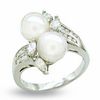 Thumbnail Image 1 of Cultured Akoya Double Pearl and Diamond Accent Ring in 14K White Gold