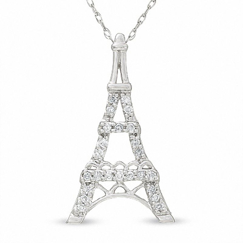 Main Image 1 of Eiffel Tower Pendant in 10K White Gold with Diamond Accents