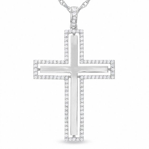 1/2 CT. T.w. Diamond Outline Cross Pendant in 10K White Gold