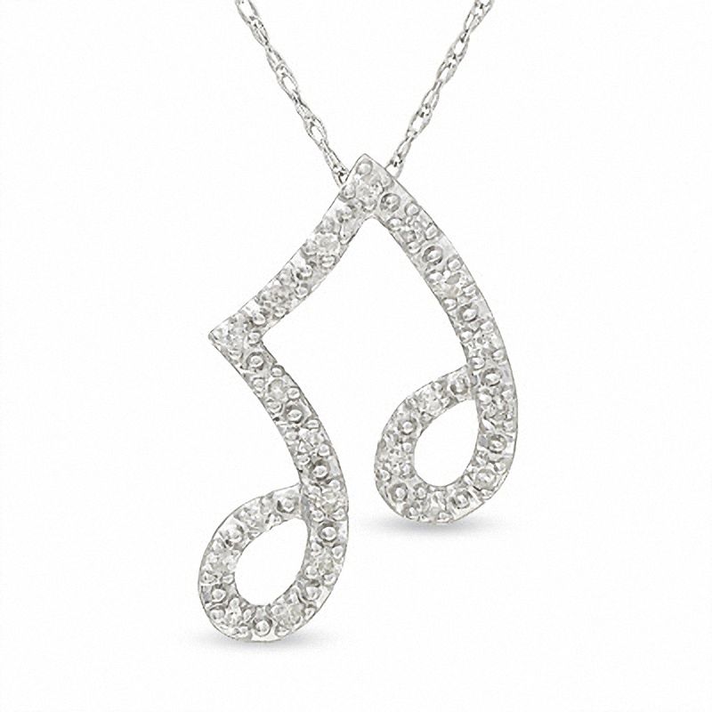 Main Image 1 of Eighth Note Music Pendant in 10K White Gold with Diamond Accents
