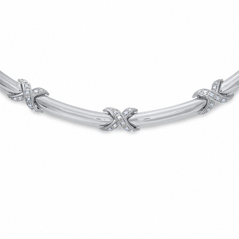 Main Image 1 of 1/4 CT. T.W. Diamond "X" Necklace in Sterling Silver