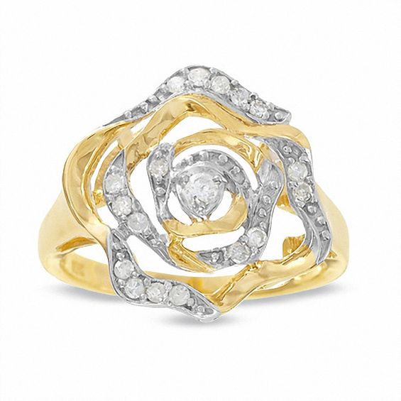 1/5 CT. T.w. Diamond Open Flower Ring in 10K Gold