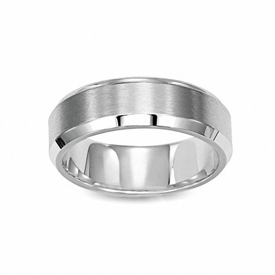 7.0mm Wedding Band in Stainless Steel with Beveled Edge - Size 10