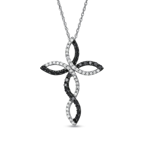 1/3 CT. T.w. Enhanced Black and White Diamond Twine Cross Pendant in 10K White Gold