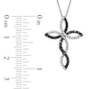 Thumbnail Image 2 of 1/3 CT. T.W. Enhanced Black and White Diamond Twine Cross Pendant in 10K White Gold