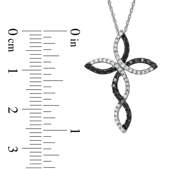 1/3 CT. T.w. Enhanced Black and White Diamond Twine Cross Pendant in 10K White Gold