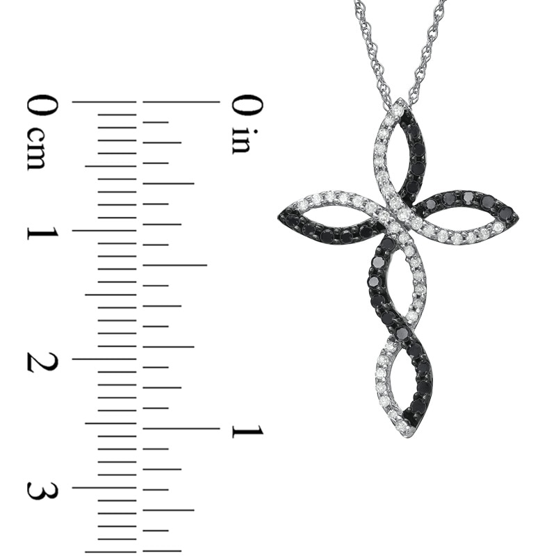 Main Image 2 of 1/3 CT. T.W. Enhanced Black and White Diamond Twine Cross Pendant in 10K White Gold