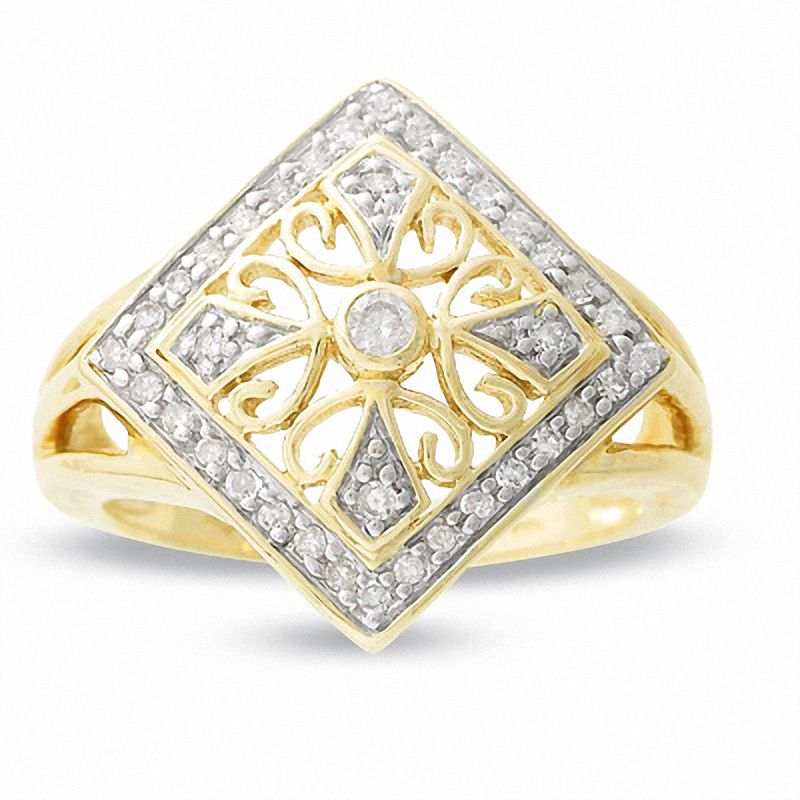 Main Image 1 of 1/4 CT. T.W. Diamond Scroll Frame Ring in 10K Gold