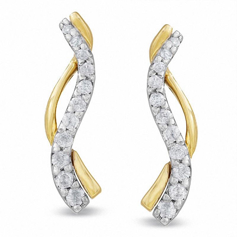 Main Image 1 of 1/3 CT. T.W. Journey Diamond Vine Earrings in 14K Two-Tone Gold