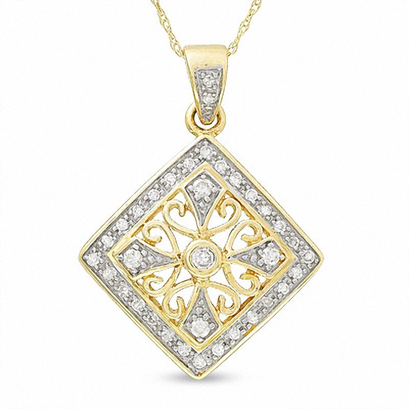 Main Image 1 of 1/4 CT. T.W. Diamond Scroll Frame Pendant in 10K Gold
