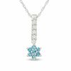 Thumbnail Image 1 of 1/4 CT. T.W. Enhanced Blue & White Diamond Flower Drop Pendant in 10K White Gold