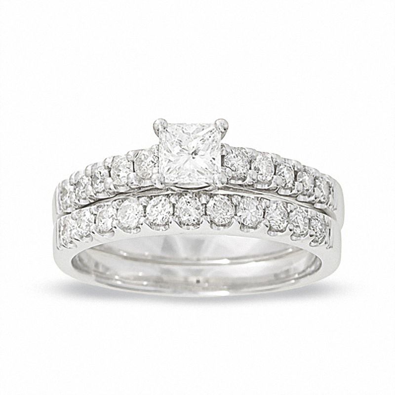 Main Image 1 of 1 CT. T.W. Princess Cut Diamond Bridal Set in 14K White Gold