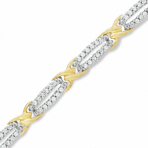 1/2 CT. T.w. Diamond Figure Eight Double Bar Bracelet in 10K Two-Tone Gold