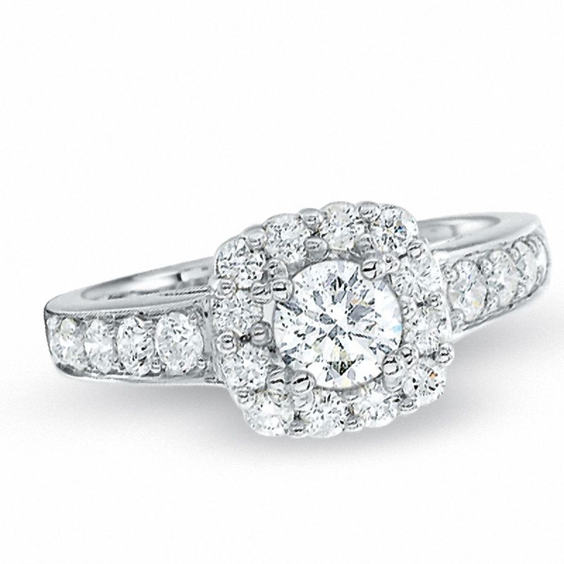 Main Image 1 of 1-1/2 CT. T.W. Framed Diamond Engagement Ring in 14K White Gold