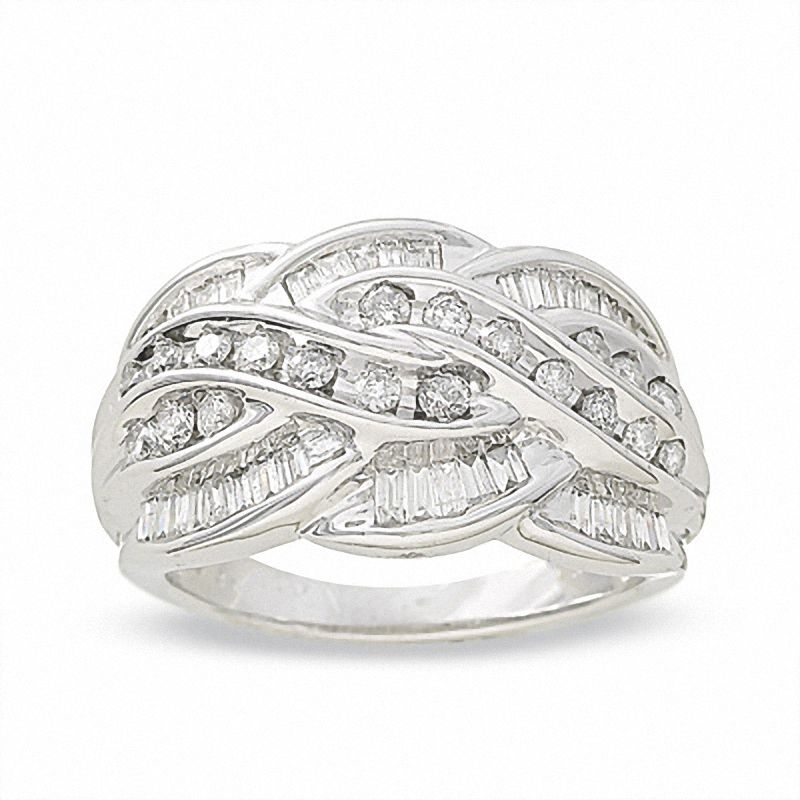 Main Image 1 of 1 CT. T.W. Round and Baguette Diamond Ring in 14K White Gold