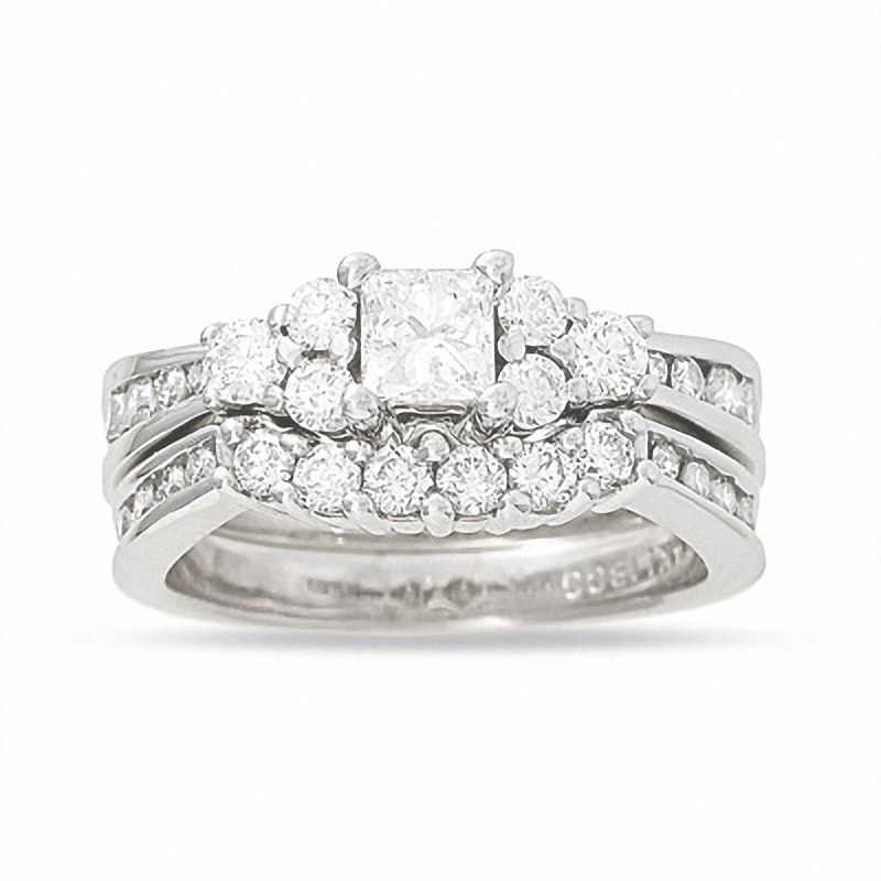 Main Image 1 of 1-3/8 CT. T.W. Princess Cut Diamond Bridal Set in 14K White Gold
