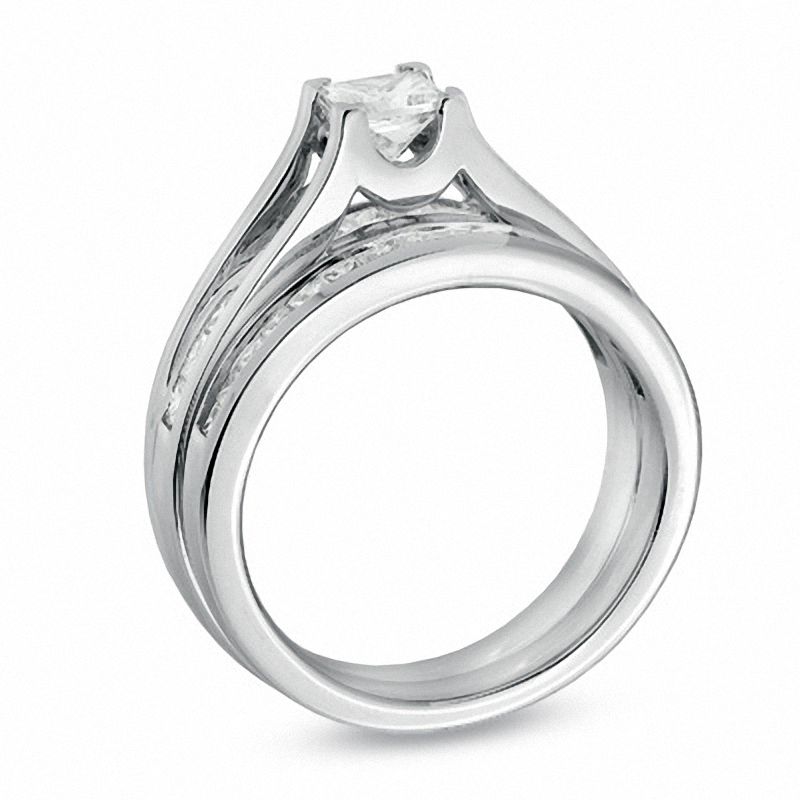 Main Image 2 of 1-1/2 CT. T.W. Princess-Cut Diamond Bridge Bridal Set in 14K White Gold