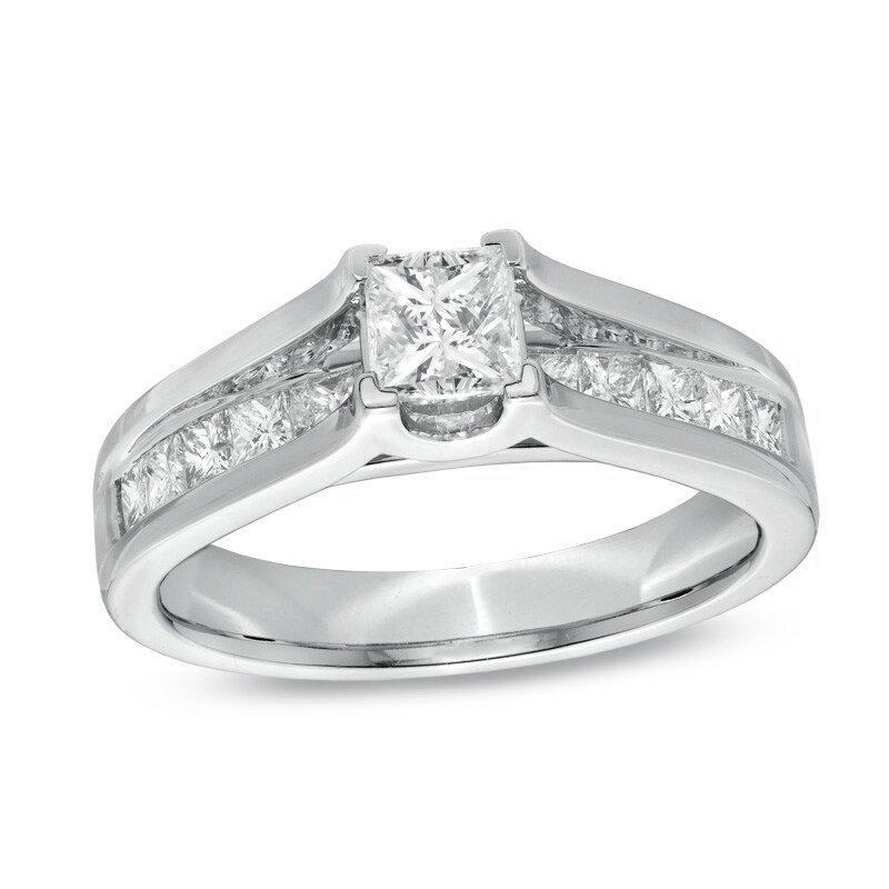 Main Image 3 of 1-1/2 CT. T.W. Princess-Cut Diamond Bridge Bridal Set in 14K White Gold