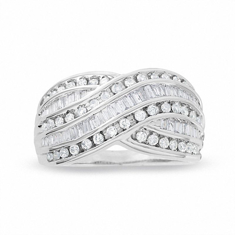 Main Image 1 of 1 CT. T.W. Round and Baguette Diamond Crossover Ring in 10K White Gold