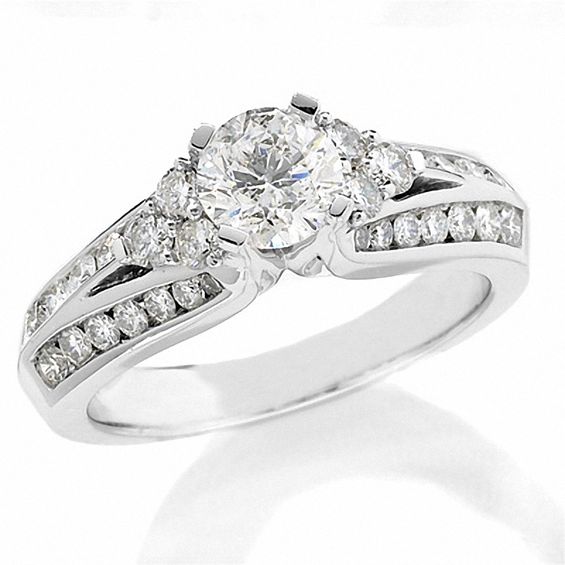 1-1/2 CT. T.w. Diamond Engagement Milgrain Ring in 14K White Gold