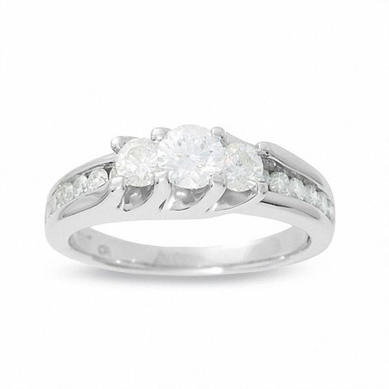 1 CT. T.w. Diamond Swoop Three Stone Engagement Ring in 14K White Gold