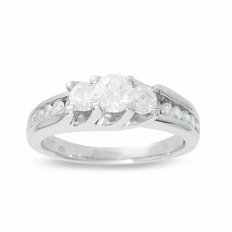 1 CT. T.W. Diamond Swoop Three Stone Engagement Ring in 14K White Gold