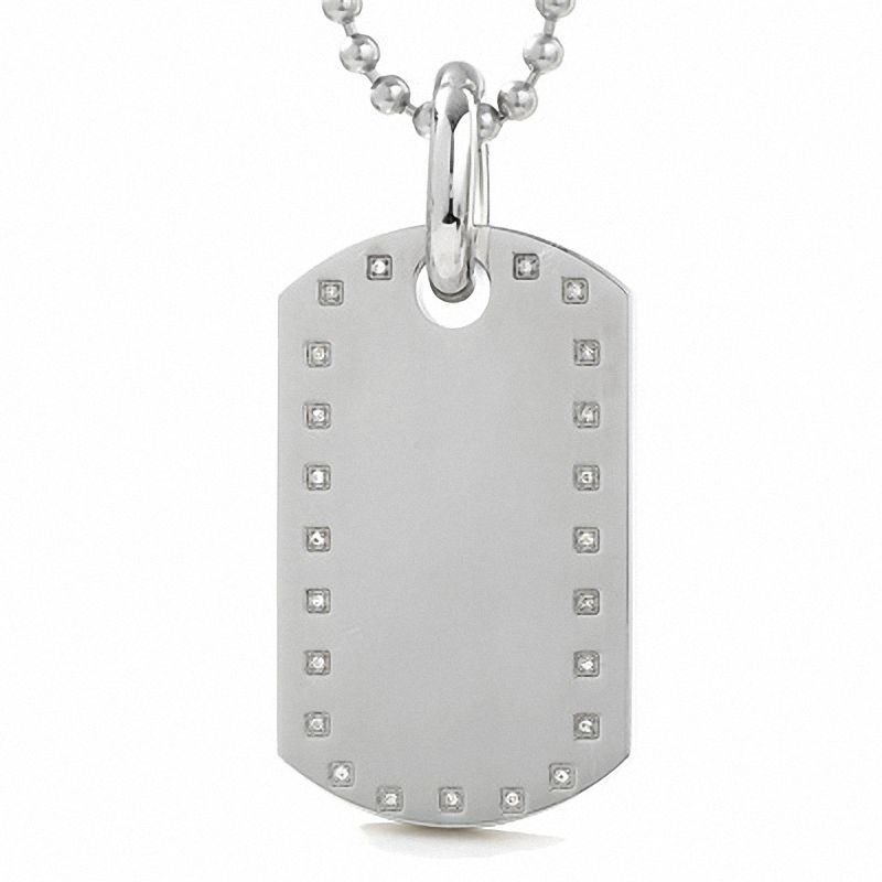 Black & Blue Jewelry Co. Men's Stainless Steel Large Dog Tag Pendant with Diamond Accents - 30"