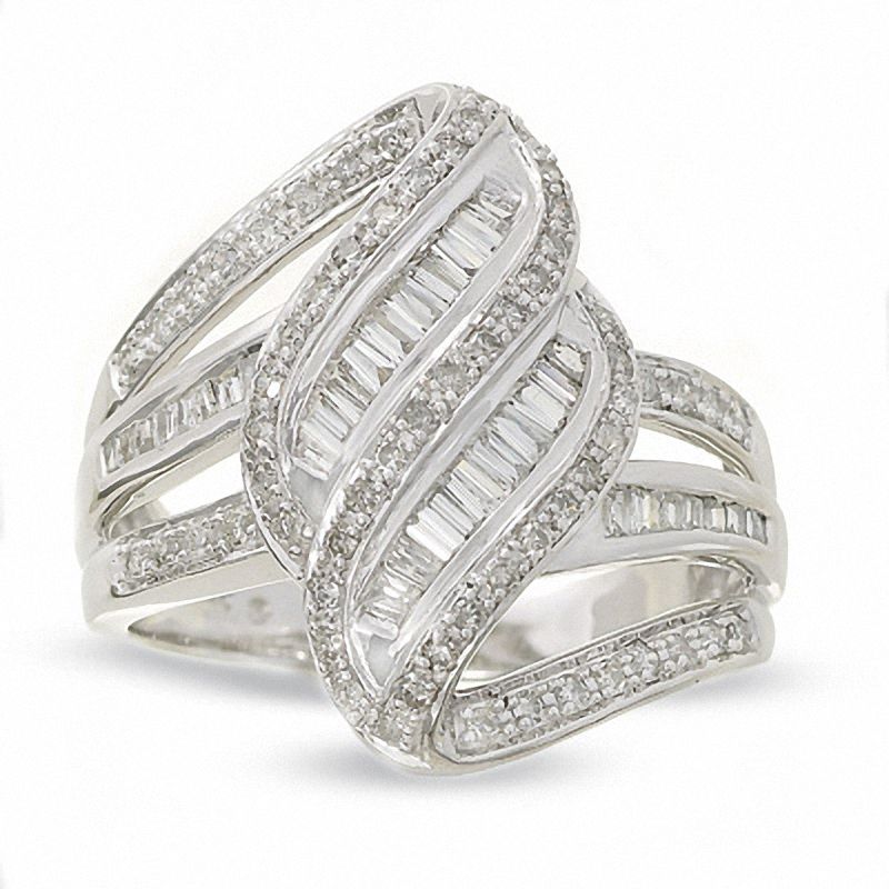 Main Image 1 of 3/4 CT. T.W. Diamond Double Ribbon Ring in 14K White Gold