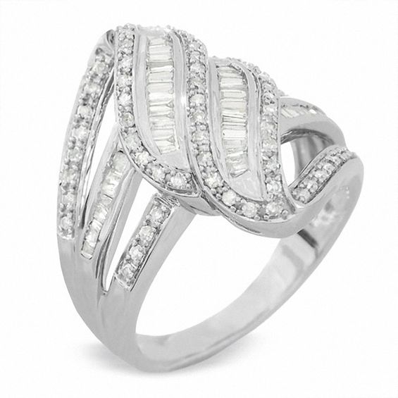3/4 CT. T.w. Diamond Double Ribbon Ring in 14K White Gold