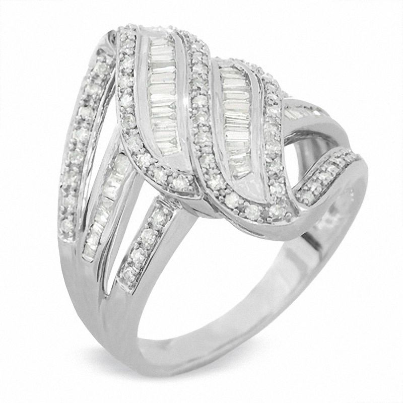 Main Image 2 of 3/4 CT. T.W. Diamond Double Ribbon Ring in 14K White Gold