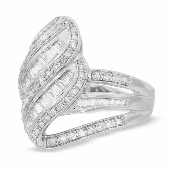 3/4 CT. T.w. Diamond Double Ribbon Ring in 14K White Gold