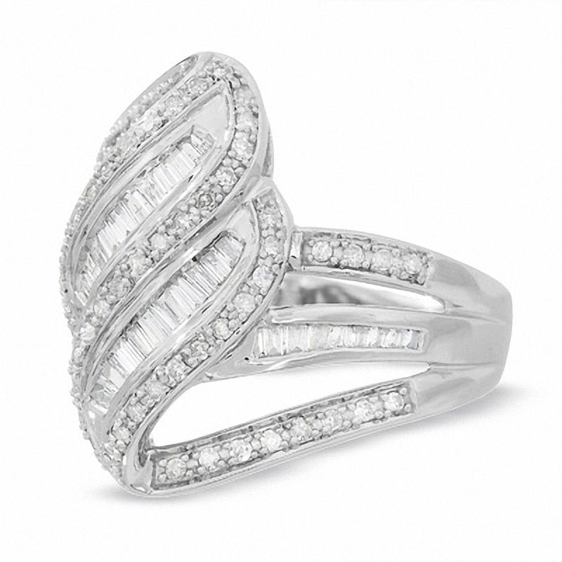 Main Image 3 of 3/4 CT. T.W. Diamond Double Ribbon Ring in 14K White Gold