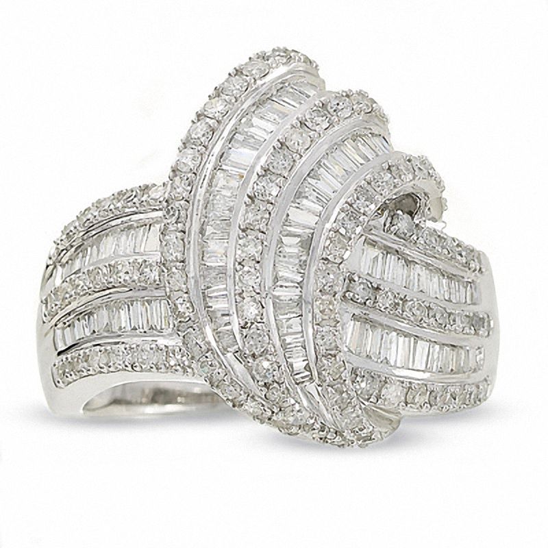 Main Image 1 of 1-1/2 CT. T.W. Diamond Ribbon Loop Ring in 14K White Gold