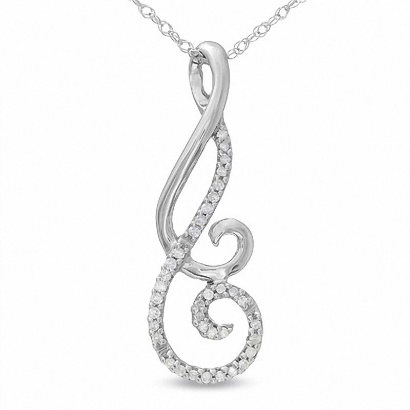 Main Image 1 of 1/10 CT. T.W. Diamond Double Scroll Pendant in 10K White Gold