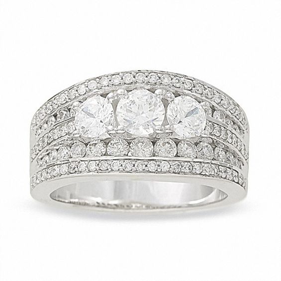 2 CT. T.w. Diamond Past Present Future® Double Row Ring in 14K White Gold