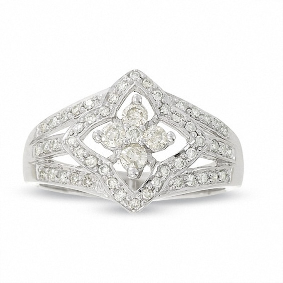 1/2 CT. T.w. Diamond Scallop Kite Ring in 14K White Gold
