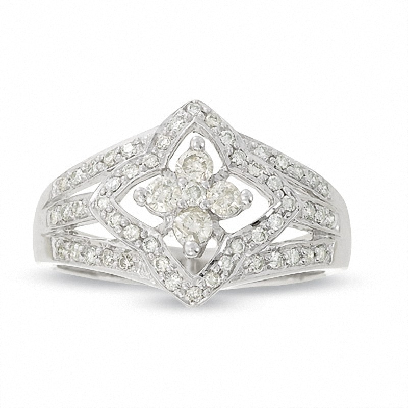 Main Image 1 of 1/2 CT. T.W. Diamond Scallop Kite Ring in 14K White Gold