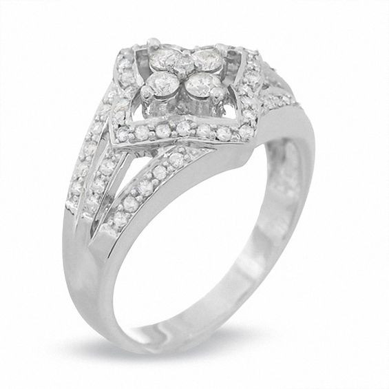 1/2 CT. T.w. Diamond Scallop Kite Ring in 14K White Gold