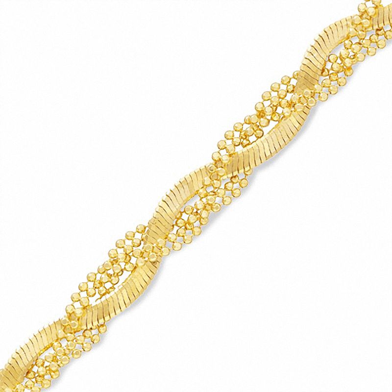 Main Image 1 of 14K Gold Braided Bead Snake Bracelet - 7.25"