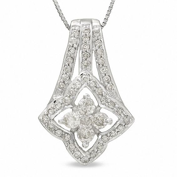 1/2 CT. T.w. Diamond Scallop Kite Pendant in 14K White Gold