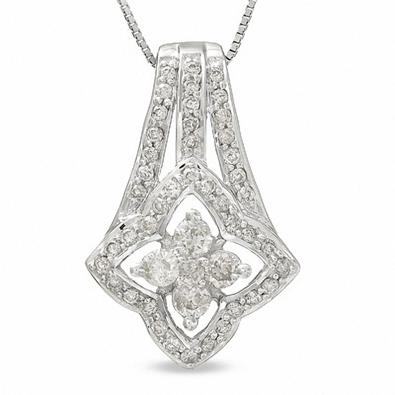 Main Image 1 of 1/2 CT. T.W. Diamond Scallop Kite Pendant in 14K White Gold