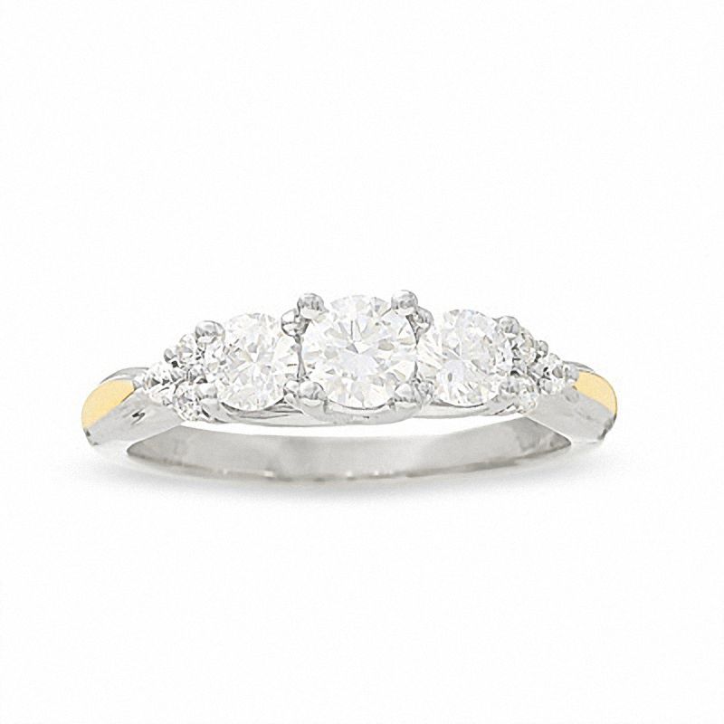 1 CT. T.W. Diamond Three Stone Trellis Ring in 14K White Gold