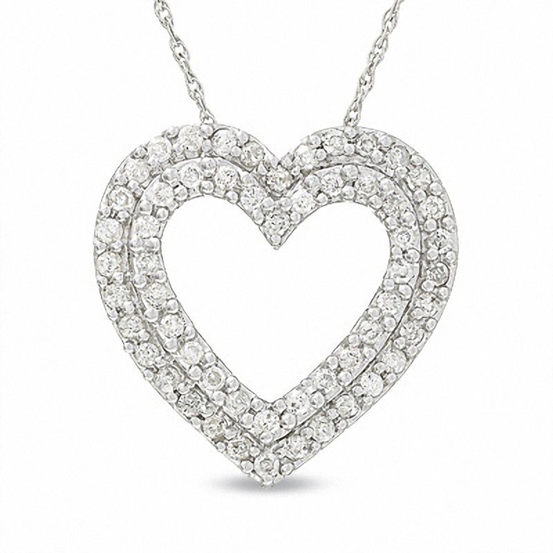 Main Image 1 of 1/5 CT. T.W. Diamond Antique-Finished Heart Pendant in 10K White Gold