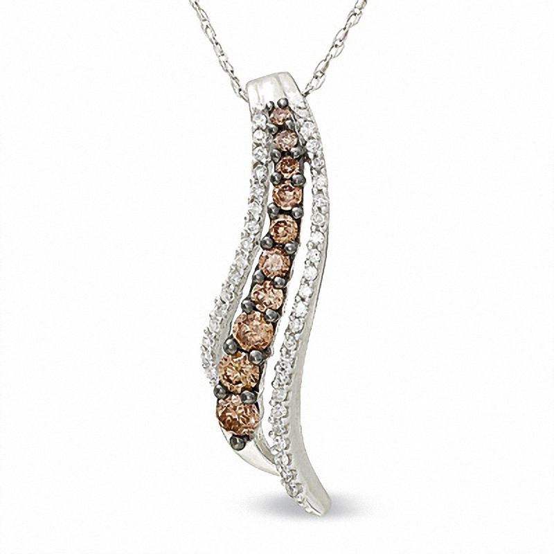 Main Image 1 of 1/2 CT. T.W. Journey Champagne Diamond Feather Pendant in 14K White Gold