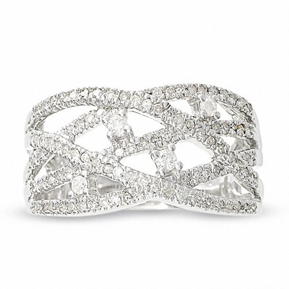 1/2 CT. T.w. Diamond Crisscross Fashion Ring in 10K White Gold
