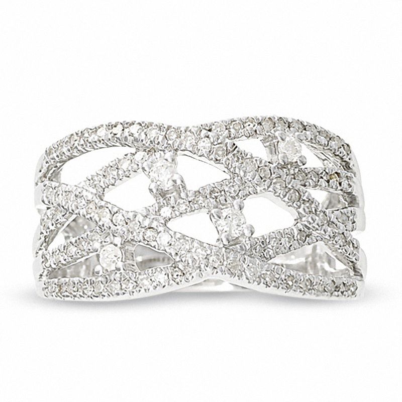 Main Image 1 of 1/2 CT. T.W. Diamond Crisscross Fashion Ring in 10K White Gold