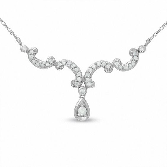 1/4 CT. T.w. Diamond Scroll Teardrop Necklace in 10K White Gold