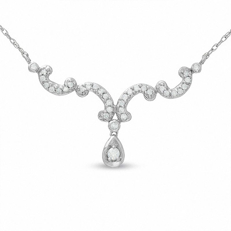 1/4 CT. T.W. Diamond Scroll Teardrop Necklace in 10K White Gold